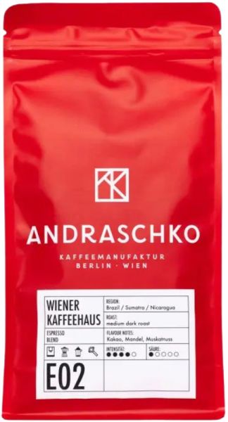 Andraschko: Wiener Kaffeehausmischung 1kg, ganze Bohne, rote Verpackung mit weißem Label