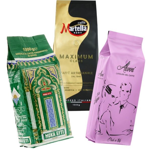 Espressokaffee Probierset Tre Stelle, 3x 1000g ganze Bohne, Martella Kaffee Maximum Class Espresso, Alunni Caffè Luigina Espresso, Moka Efti Bar Verde Espresso