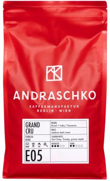 Andraschko: Grand Cru Espresso 1kg, ganze Bohne, rote Verpackung mit weißem Label